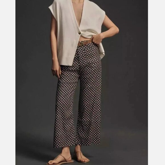 Anthropologie Maeve The Colette Cropped Wide Leg Pants Linen Edition Sz 29T - Picture 1 of 6